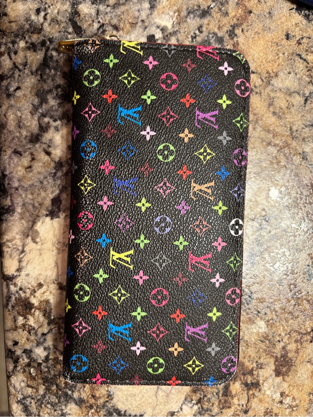 Designer-Inspired Black Multicolor Phone Wallet Case